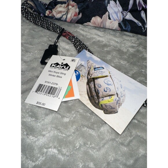 Kavu Mini Rope Sling Crossbody Bag Winter Bliss New W/ Tags Flower Print Canvas - Picture 4 of 4